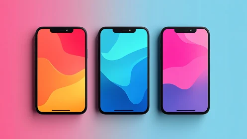 Vibrant Smartphone Displays with Flowing Gradient Wallpapers