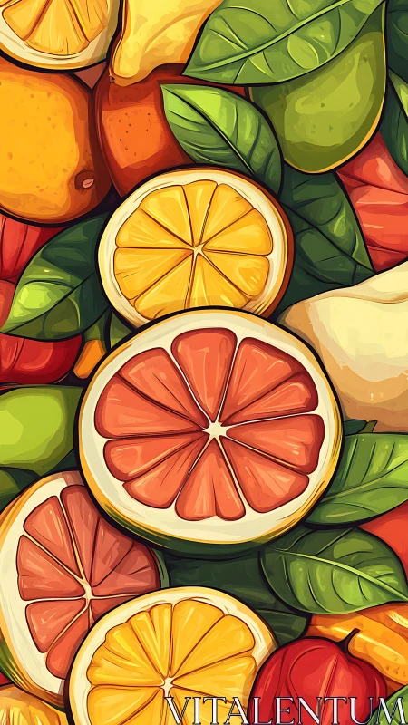 Sunlit citrus slices in a joyful garden of color.