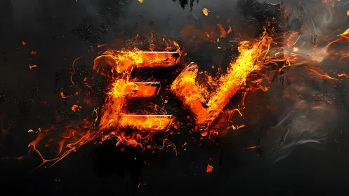 Fire-engulfed letter E rendered against dark background with motion blur effects