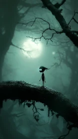 Moonlit wanderer crossing a quiet, impossibly high branch.