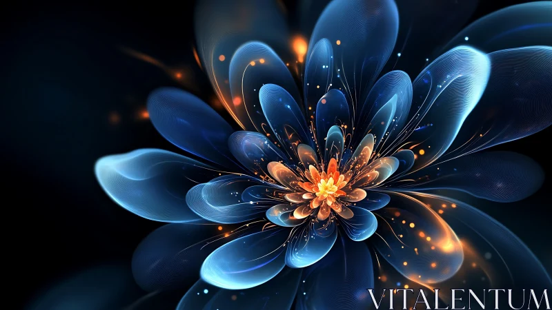 Radiant cyber-bloom with luminous blue and amber petals.