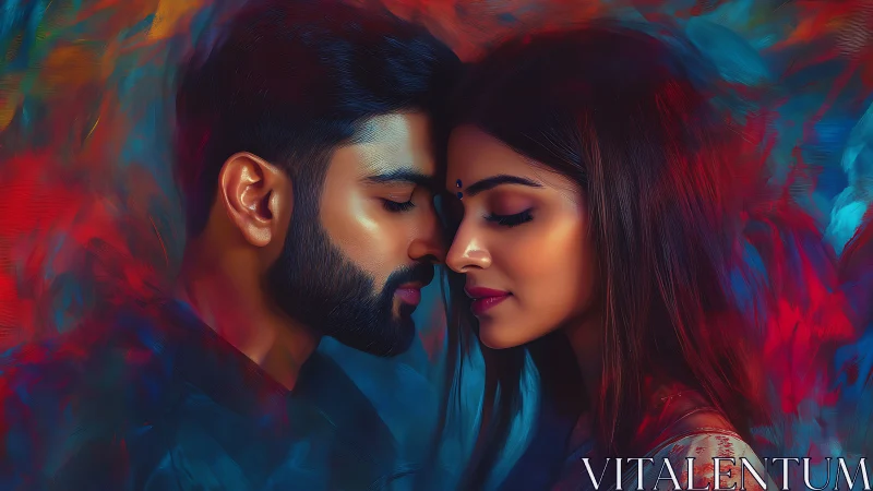 Intimate Moment: Digital Portrait of Two Faces Close Together.