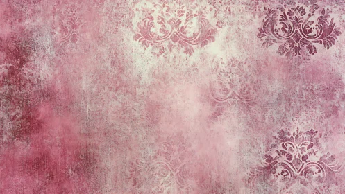Pink textured background shows faded floral damask motifs