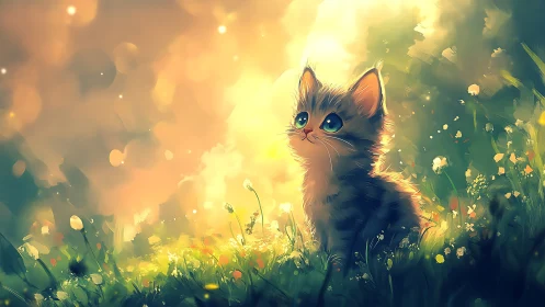 Feline Portrait in Luminous Meadow Setting.