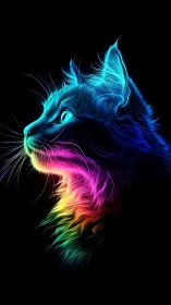 Neon Luminescence: Digital Cat Profile Against Black.