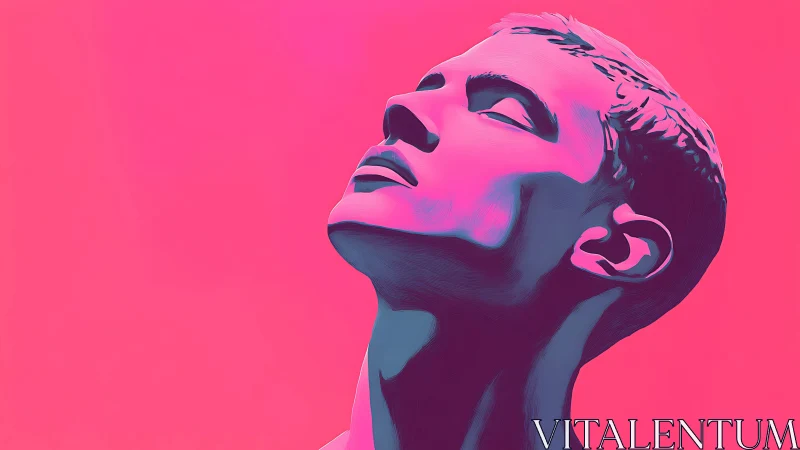 Neon-lit male profile rendered in bold duotone gradients.