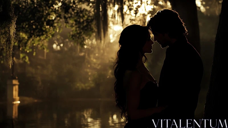 Silhouetted Couple in Golden Forest Light