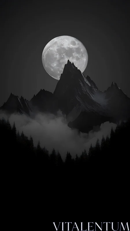Moonlit mountain peaks rising softly above quiet mist.
