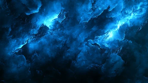 Nebulous electric blue clouds in cosmic depth field.