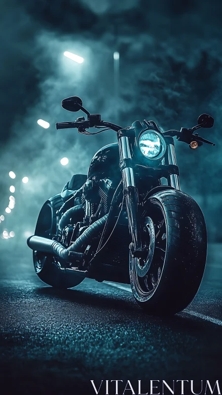 Neon midnight road beast idling in electric blue fog.