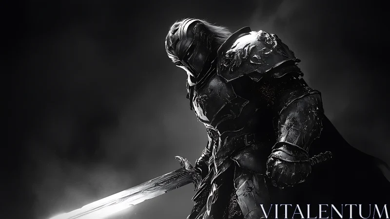 Shadowed knight stands ready, dark armor gleaming in silence