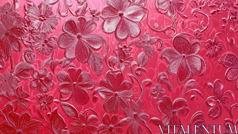 Iridescent pink floral embossing over saturated backdrop.