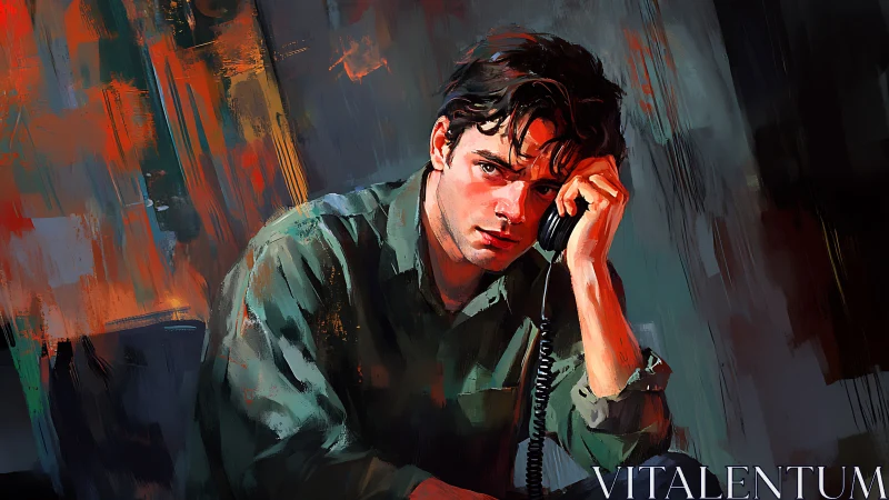 Tired night caller soaking in neon painted silence.