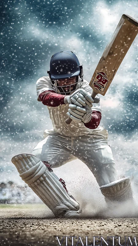 Cricket batter digs in boldly as snow and dust explode