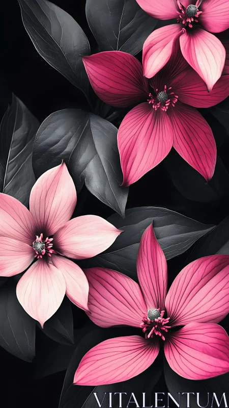 Pink Petals Dance: Dark Botanical Drama in Blooming Contrast