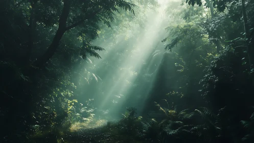 Volumetric Light Diffusion Through Rainforest Canopy Architecture.