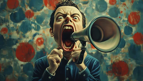 Bold voice crying out through a playful painted megaphone.