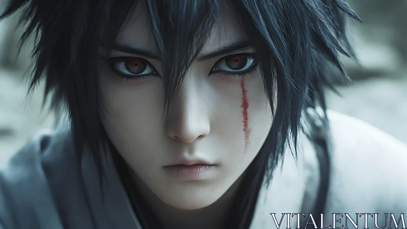 Scarred gaze of the storm-eyed warrior in quiet revolt.