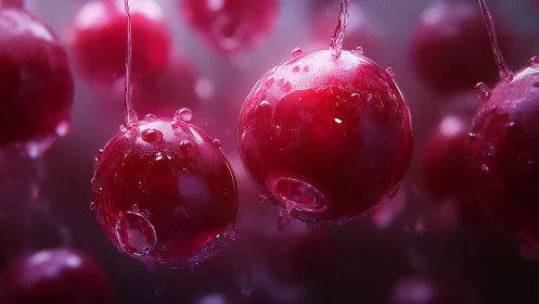 Hyperreal macro spheres suspended in translucent liquid glow