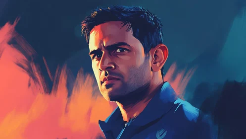 Intense male portrait rendered with bold contrasting colors