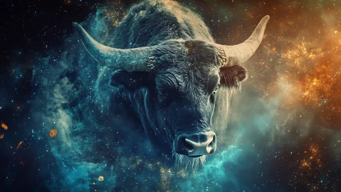 Cosmic bull drifting through glowing clouds of starlight.