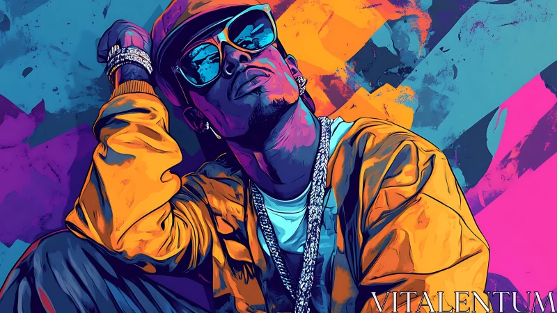 Vibrant hip hop portrait in bold neon street style.