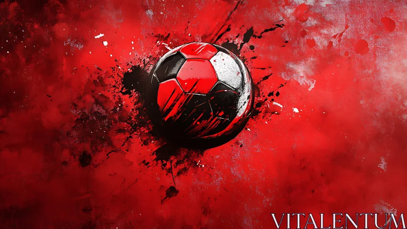 Bold red soccer ball bursts with vivid, energetic motion
