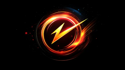 Electric bolt emblem streaks through concentric neon energy rings