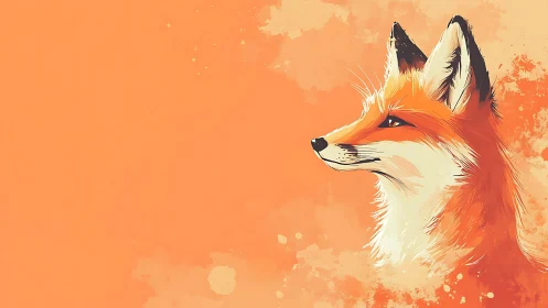 Orange digital fox portrait on minimalist painted background.