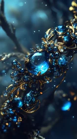 Opulent sapphire and gold bracelet glows in moody bokeh haze