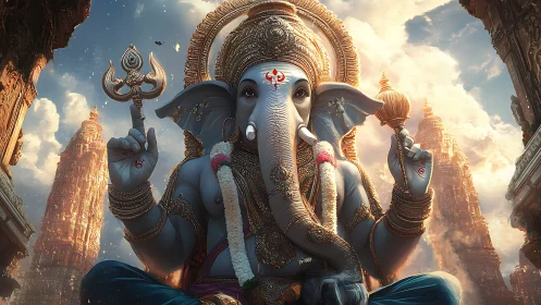 Ganesh deity rendered in detailed digital fantasy artwork