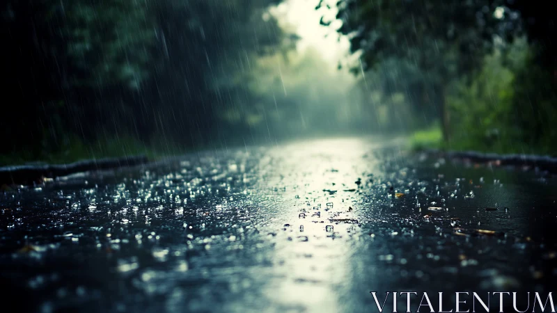 High-speed rainfall impacts on wet asphalt with shallow depth of field