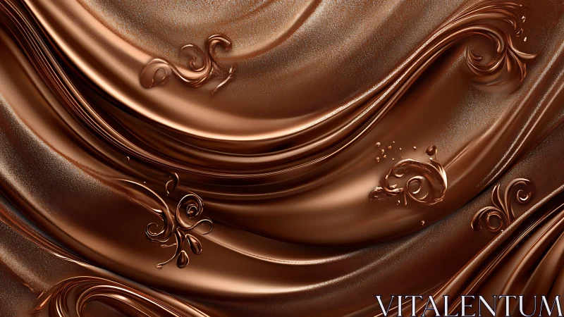 Molten chocolate waves with ornate swirling accents.