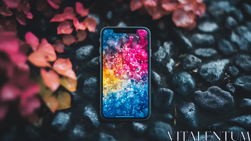 Colorful Liquid Wallpaper on Smartphone Display.