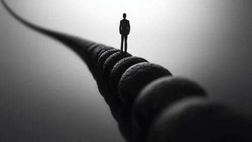 Silhouette on curved path in monochrome depth of field study.