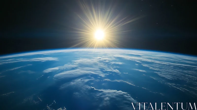 Sunrise kisses the blue curve of Earth from silent orbit.