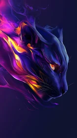 Stylized feline head is rendered in flowing neon gradients