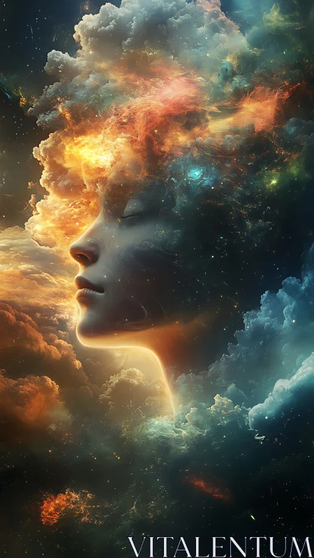 Nebula dreams quietly sculpt a cosmic woman from clouds