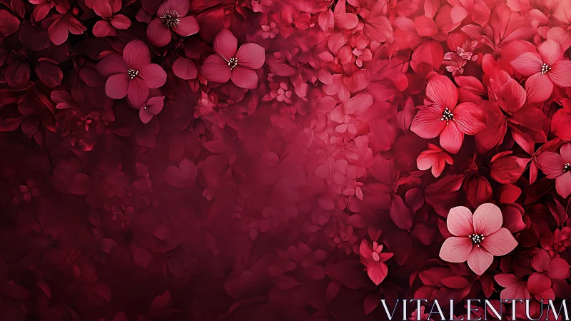 Layered Red Floral Depth Field Composition with Selective Focus Rendering