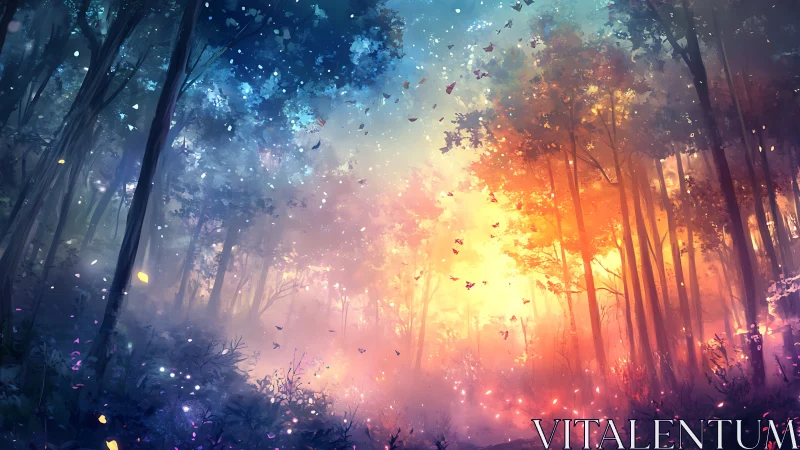 Forest Dawn: Light Breaking Through Magical Woodland.