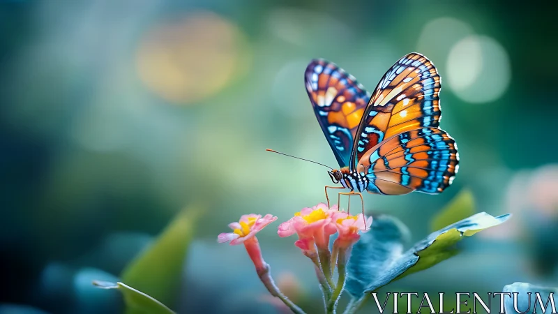 Macro study of a butterfly on lantana with shallow depth of field