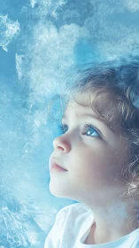 Dreamy Child's Profile Against Ethereal Blue Waters.