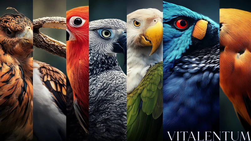 Vibrant Portraits of Exotic Birds in a Modern Artistic Collage.