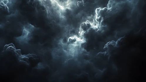 Storm-lit clouds drift through a dramatic, deep night sky