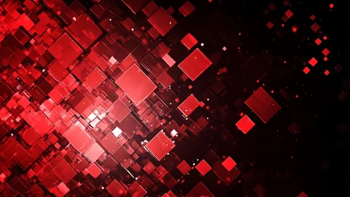 Abstract red 3D cubes pattern on dark background, digital art.