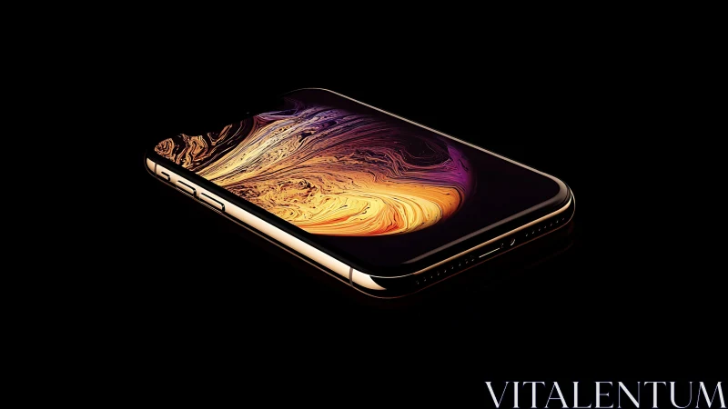 Gold iPhone XS Max displaying abstract liquid metal wallpaper