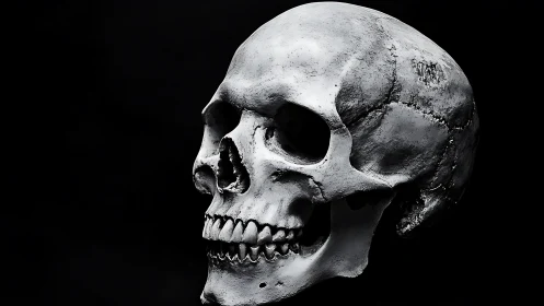 Human skull study emerges from darkness in stark contrast
