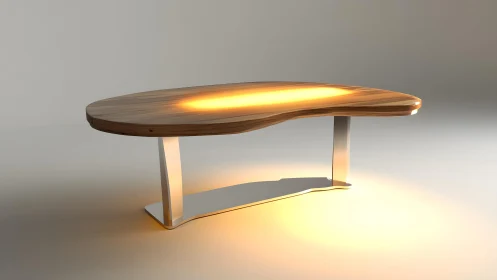 Modern kidney-shaped wooden desk with integrated lighting, minimal style.