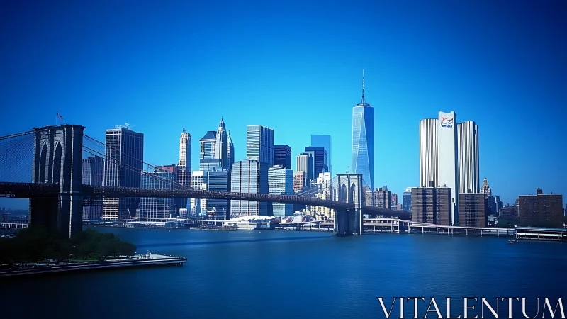 Wide-angle daylight capture of suspension bridge and dense skyline