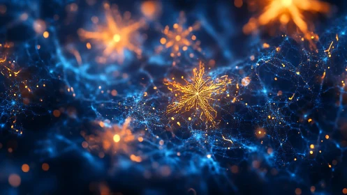 Neural starbursts in deep blue network field rendering.